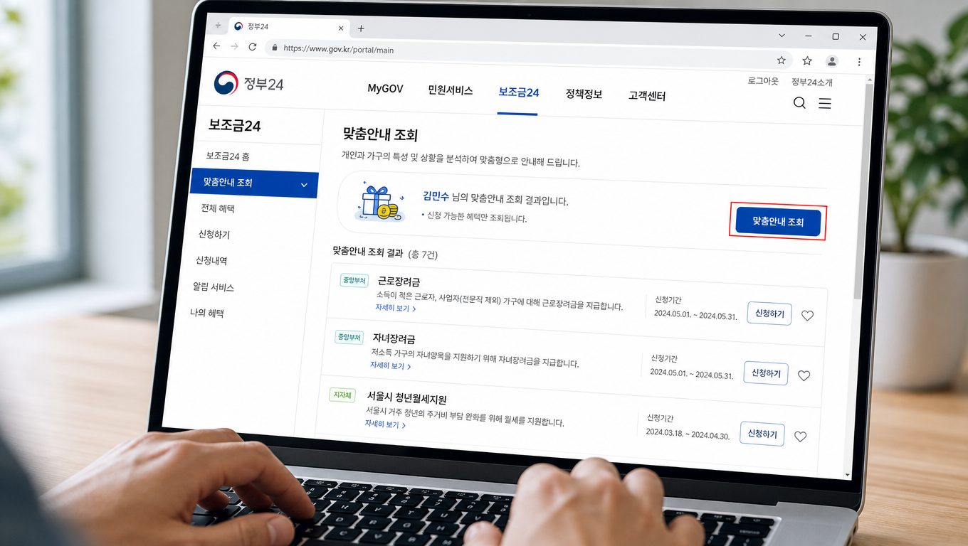 보조금24에서 정부 지원금 대상자 조회하는 방법