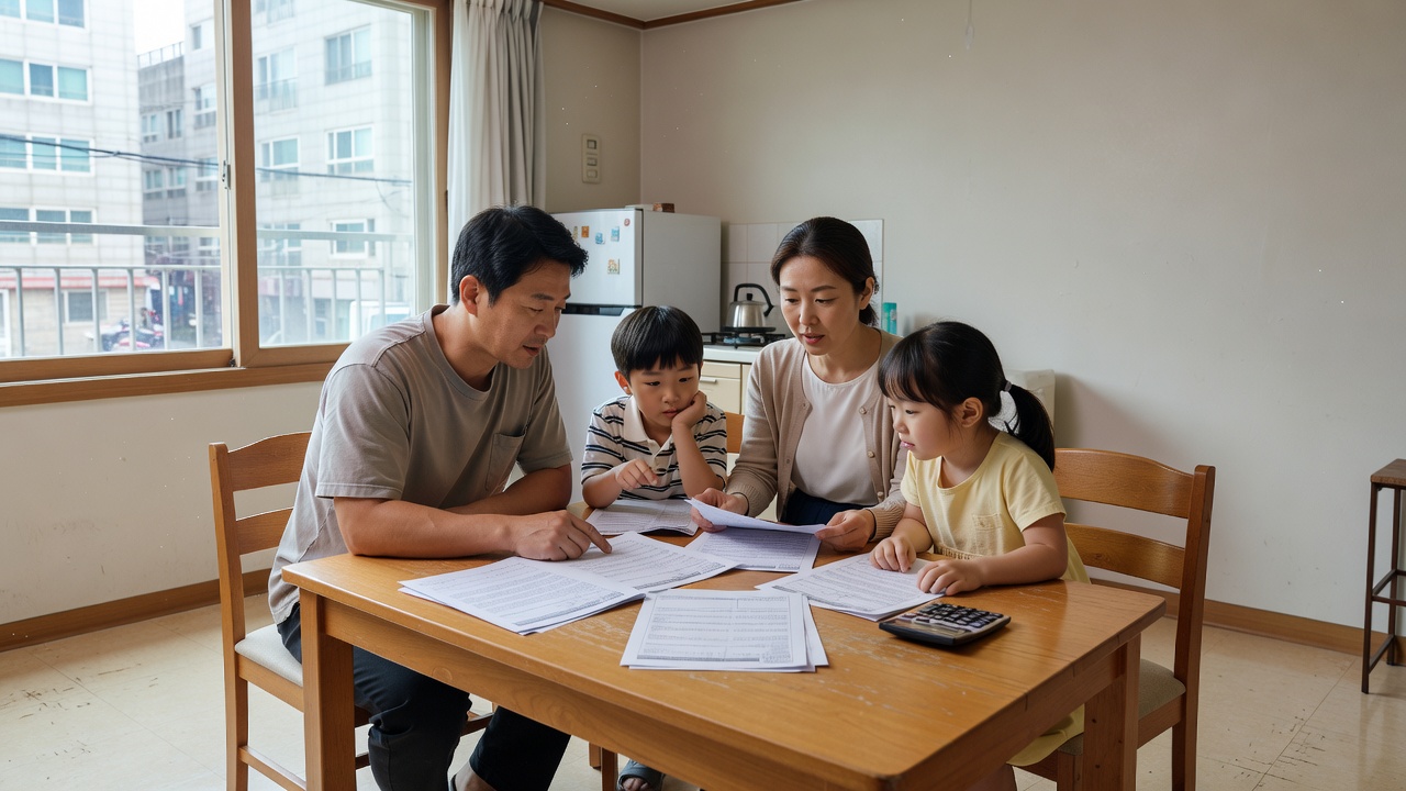 주거급여 소득인정액 기준을 확인하는 가정 모습